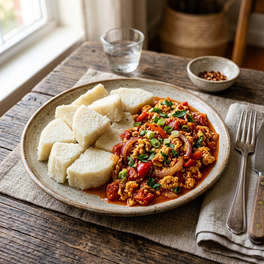 Boiled Yam & Egg Sauce